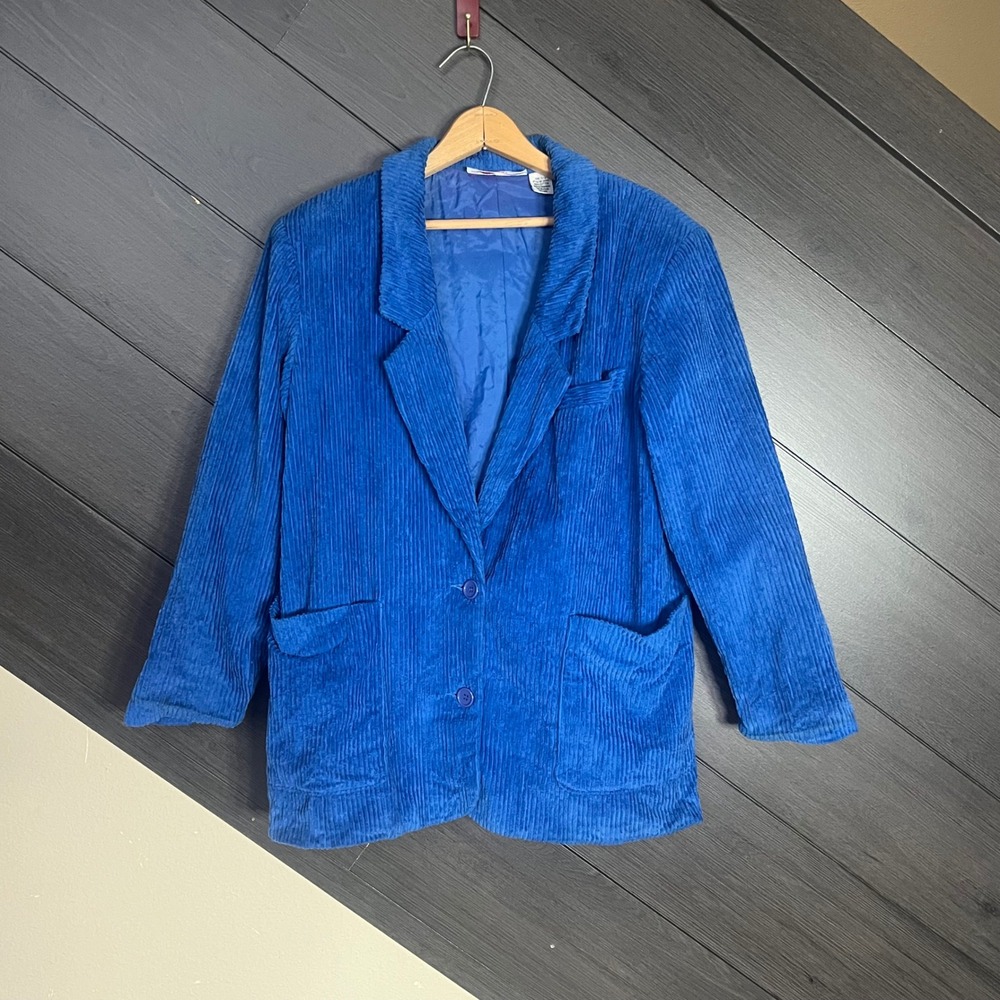 Avon Fashions‎ Womens Corduroy Blazer Size 11/12 Blue Vintage 80s Workwear
